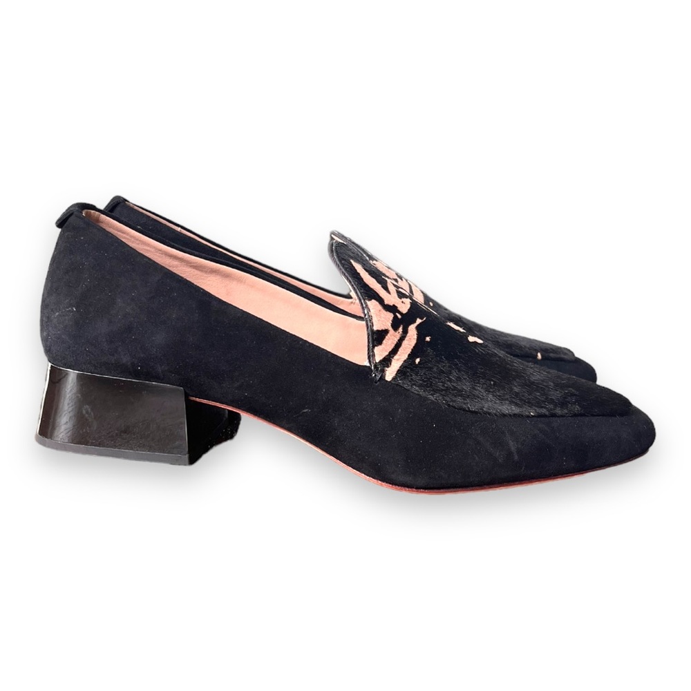 Anthropologie AD & Daughters Black Nude Calf Hair square toe Heeled Loafer
